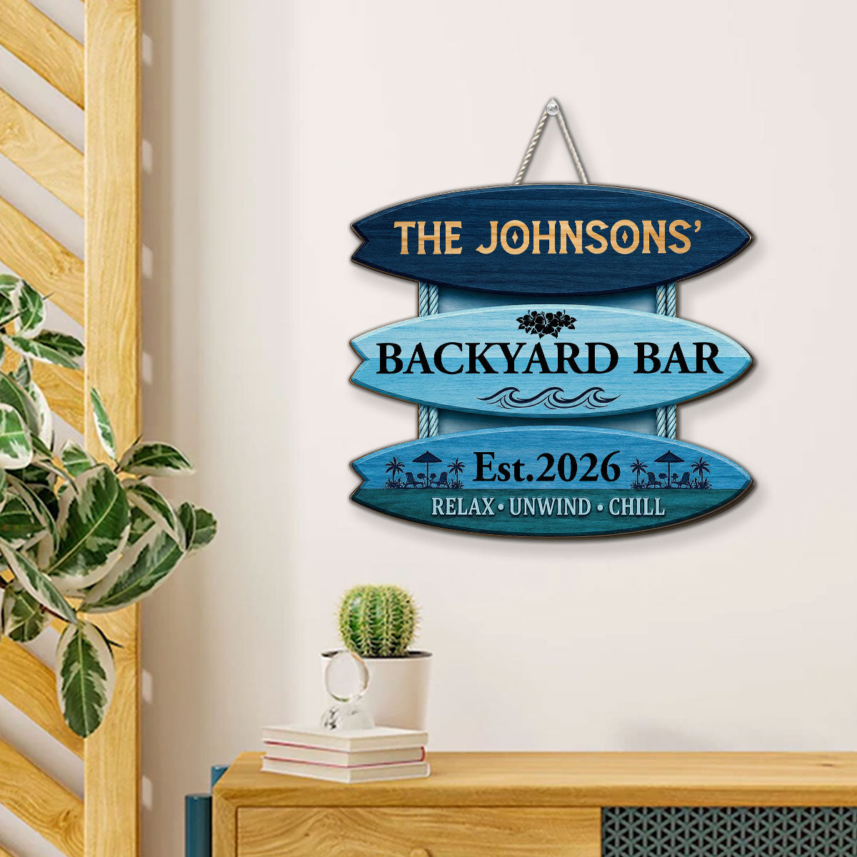 Custom Family Summer Backyard, Patio & Porch Decor • Summer Oasis - Personalized Wood Sign