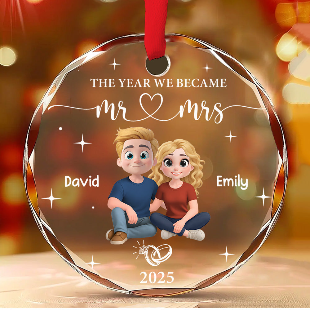Custom Keepsake Christmas Ornament •  Happily Ever After Begins - Personalized Glass Ornament