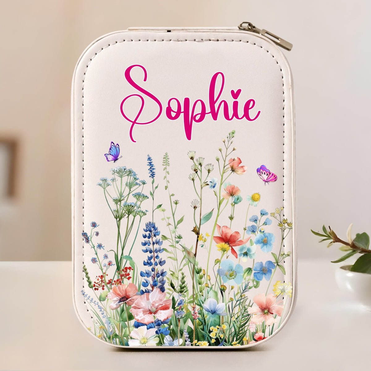 Vintage Floral - Personalized Jewelry Box With LED Mirror