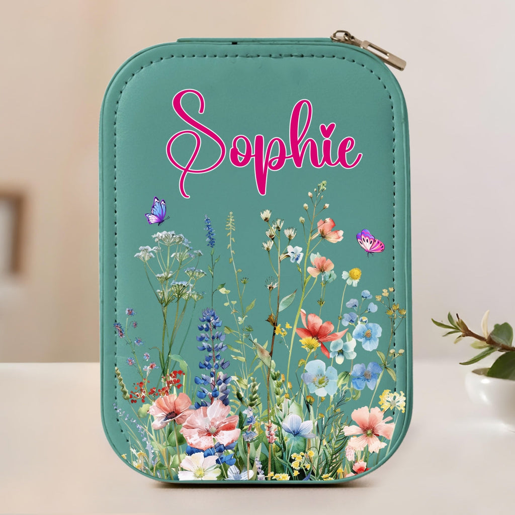 Vintage Floral - Personalized Jewelry Box With LED Mirror