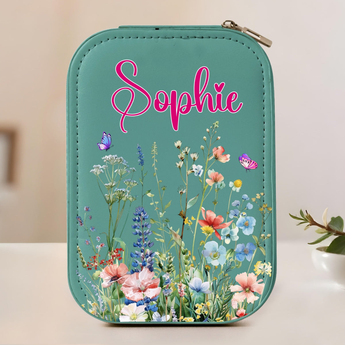 Vintage Floral - Personalized Jewelry Box With LED Mirror