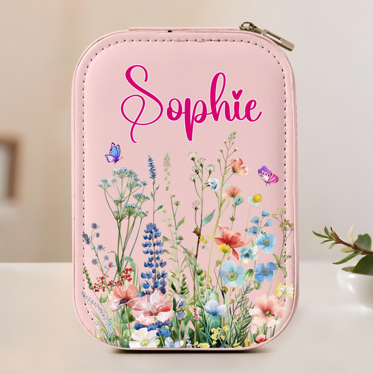 Vintage Floral - Personalized Jewelry Box With LED Mirror