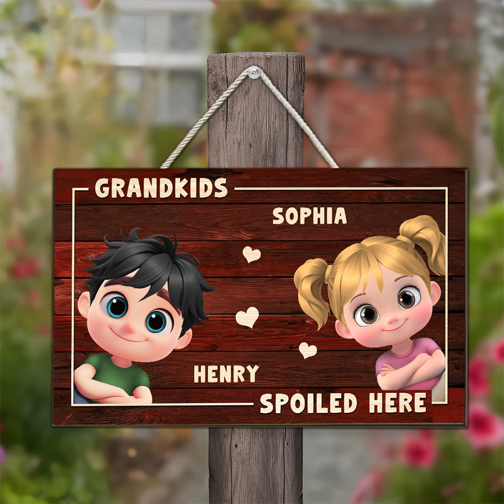 Custom Home & Wall Decor, Birthday & Christmas Gift • My Grandkids Spoiled Here- Personalized Wood Sign