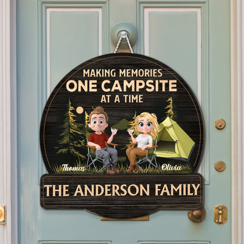 Custom Couple Campground Sign, Campsite Outdoor Wall Decor • Sit By The Campsite - Personalized Wood Sign