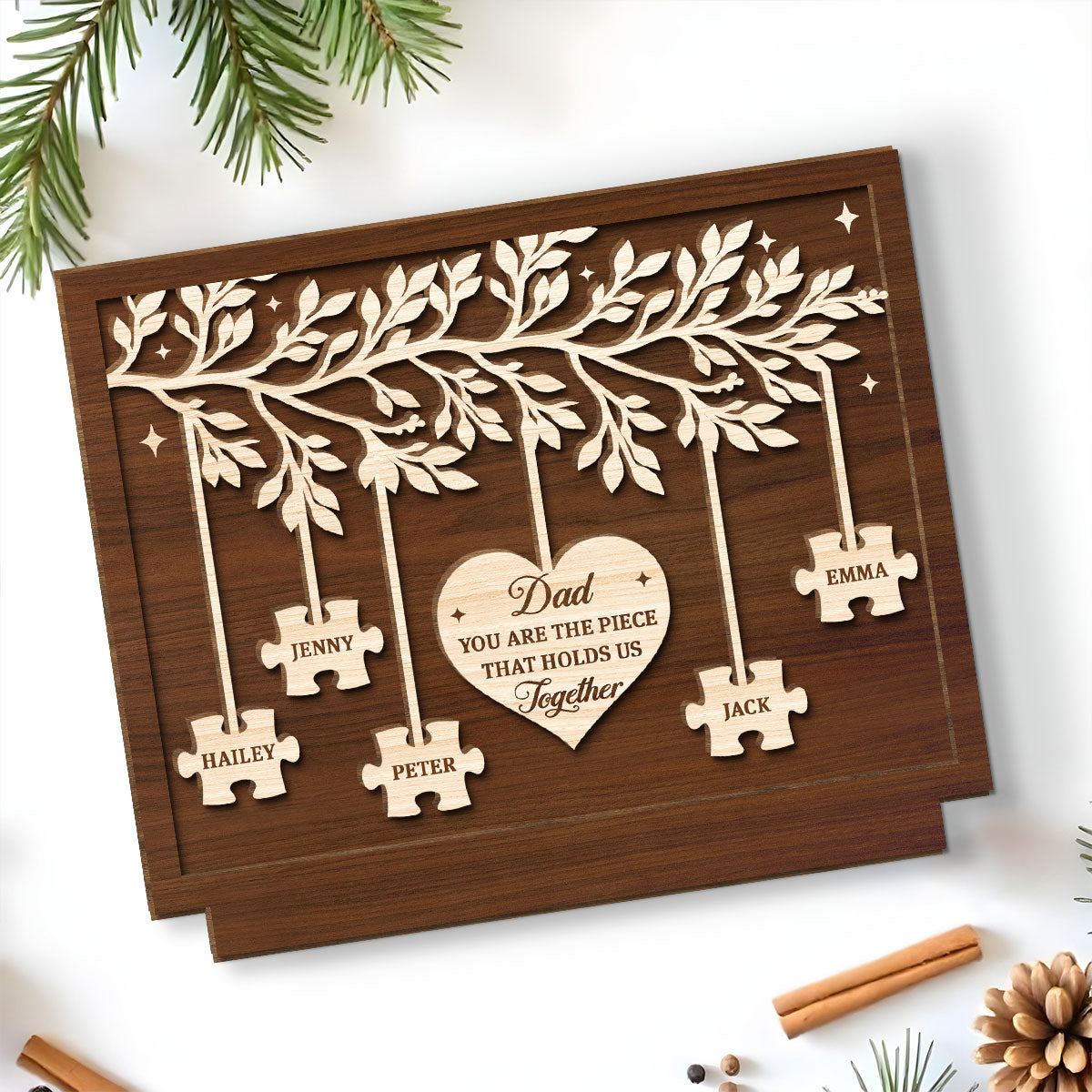 Custom Father's Day Decor, Gift for Dad & Grandpa • You Keep Us All Connected - Personalized 2-Layer Wood Plaque With Flat Base