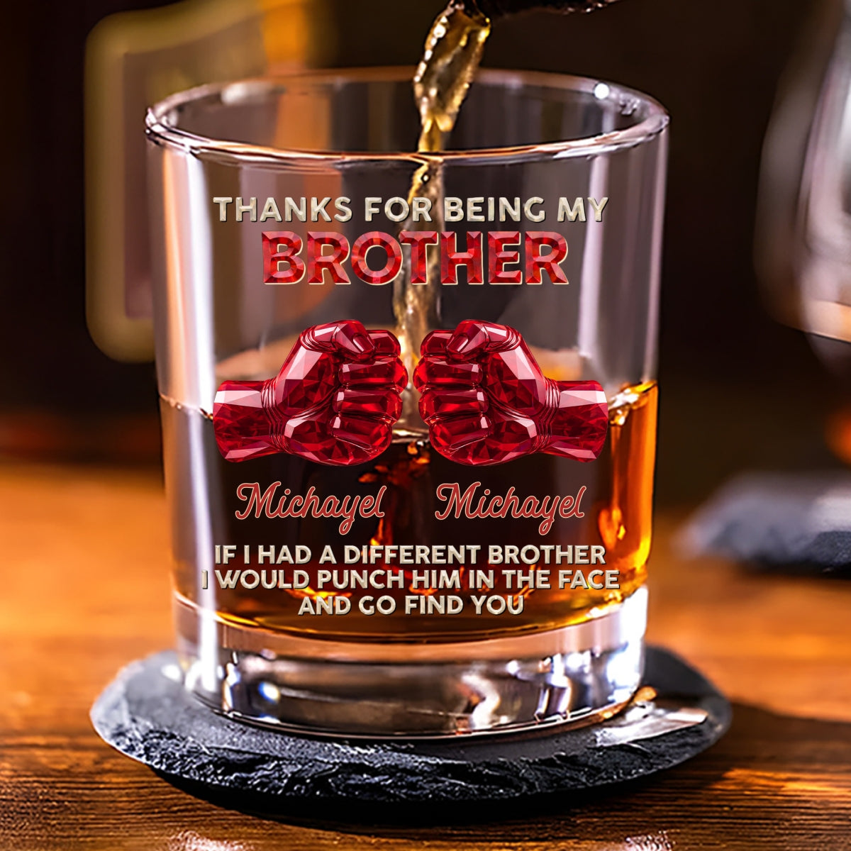 Custom Christmas Birthday Drinkware Gifts for Brother • Punch Him And Find You- Personalized Whiskey Glass