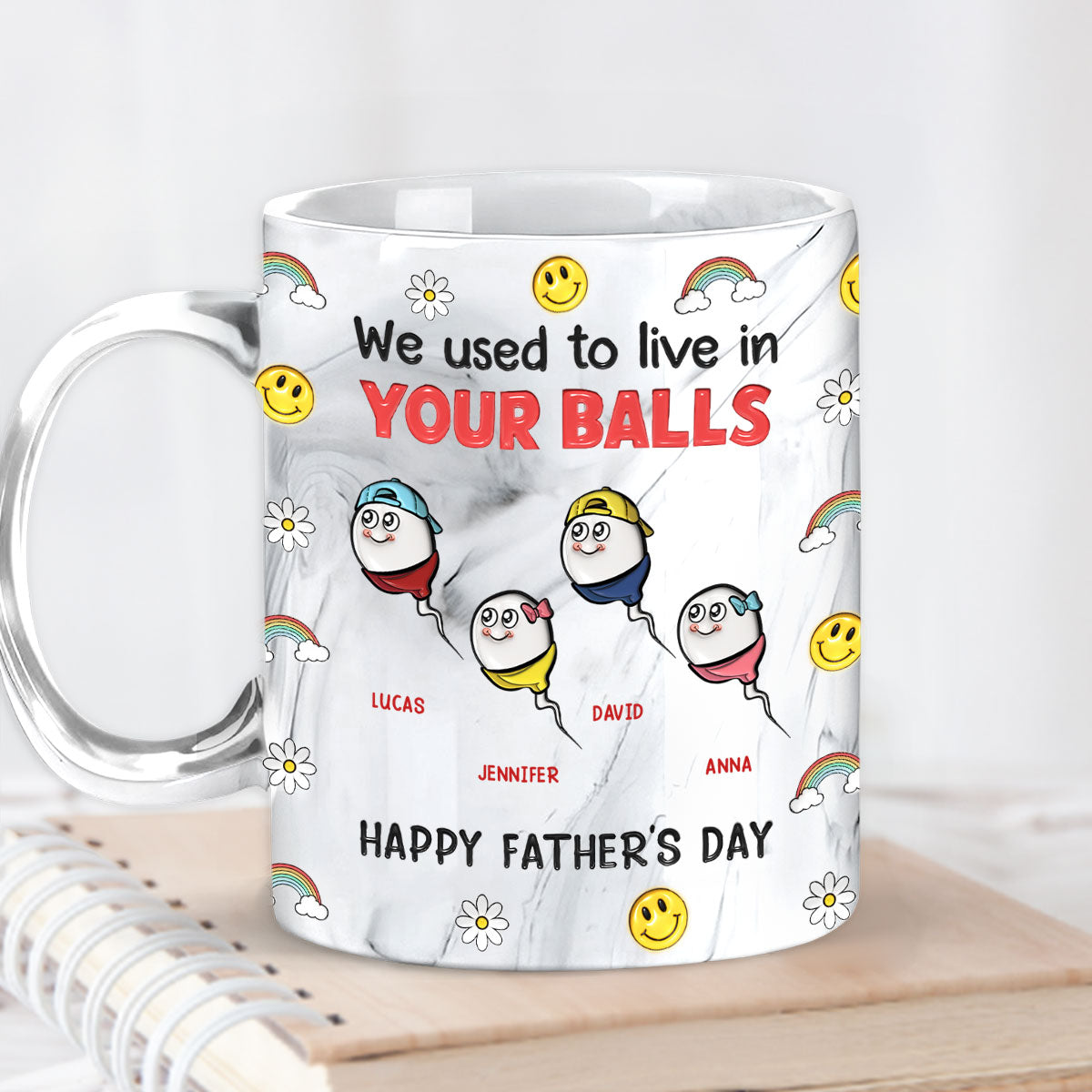 Custom Father's Day, Special Gift for Dad & Grandpa • We Used To Live In Your Balls - Personalized Grey Marble Mug