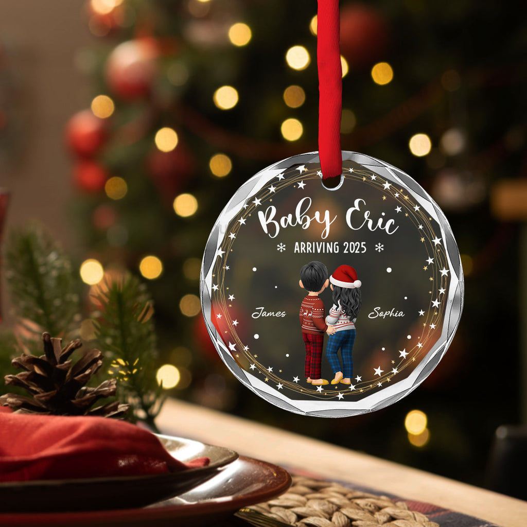 Custom Family Ornament, Christmas Gift for Family Members •  Arrive To The World - Personalized Glass Ornament