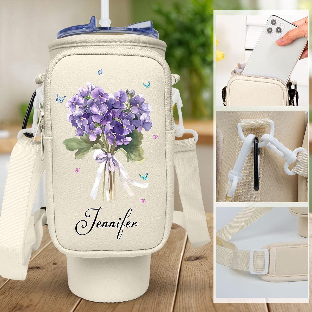 Birthmonth Flower - Personalized Water Bottle Carrier Bag