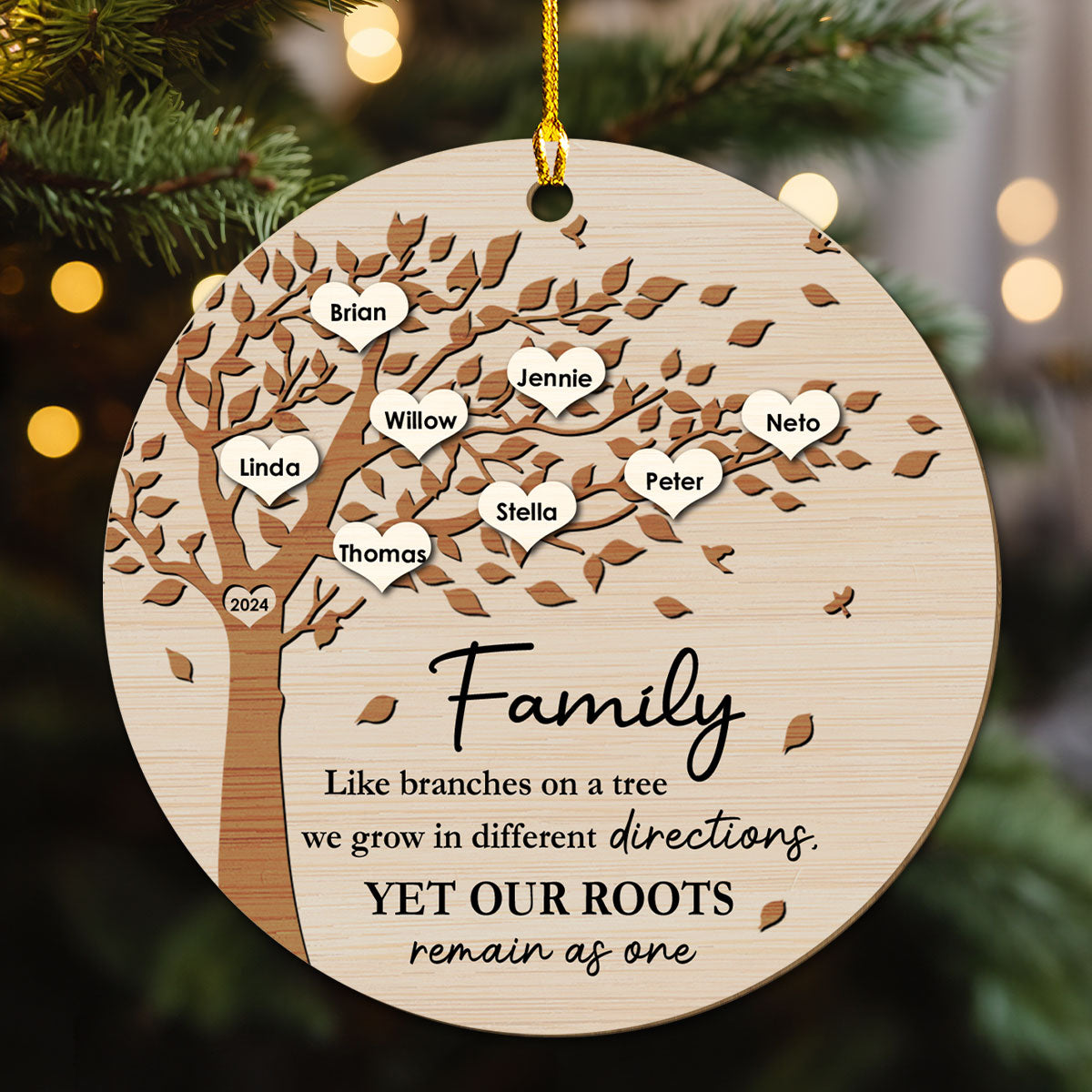 Custom Keepsake Christmas Ornament •  Our Roots Remain As One - Personalized Wood Ornament