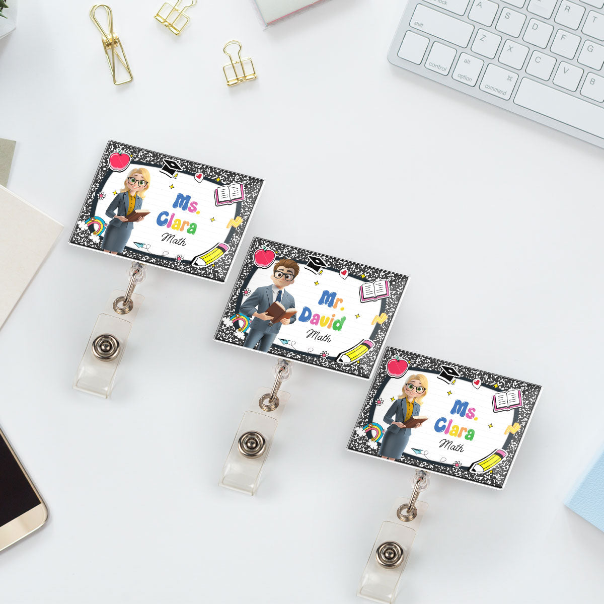 Custom Teacher Character ID Holder, Back To School Gift • Welcome To My Class - Personalized Acrylic Badge Reel
