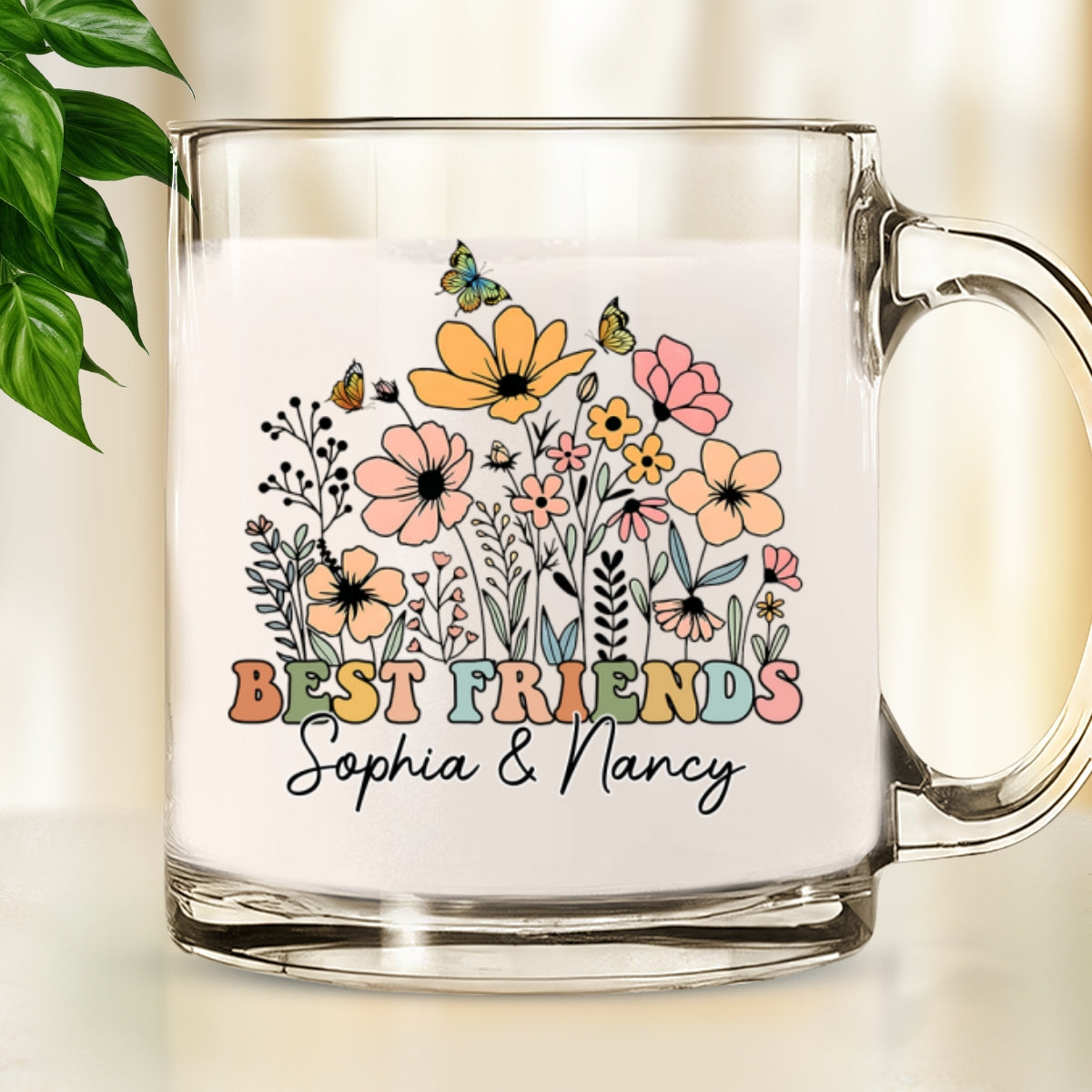 Custom Best Friend, Christmas & Birthday Friendship Keepsake Gift • Wildflower - Personalized Glass Mug