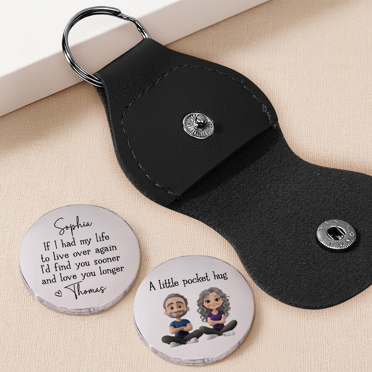 Custom Coin Keychain for Husband, Couple Anniversary Valentine's Day Gifts • Love You Longer - Personalized Pocket Hug