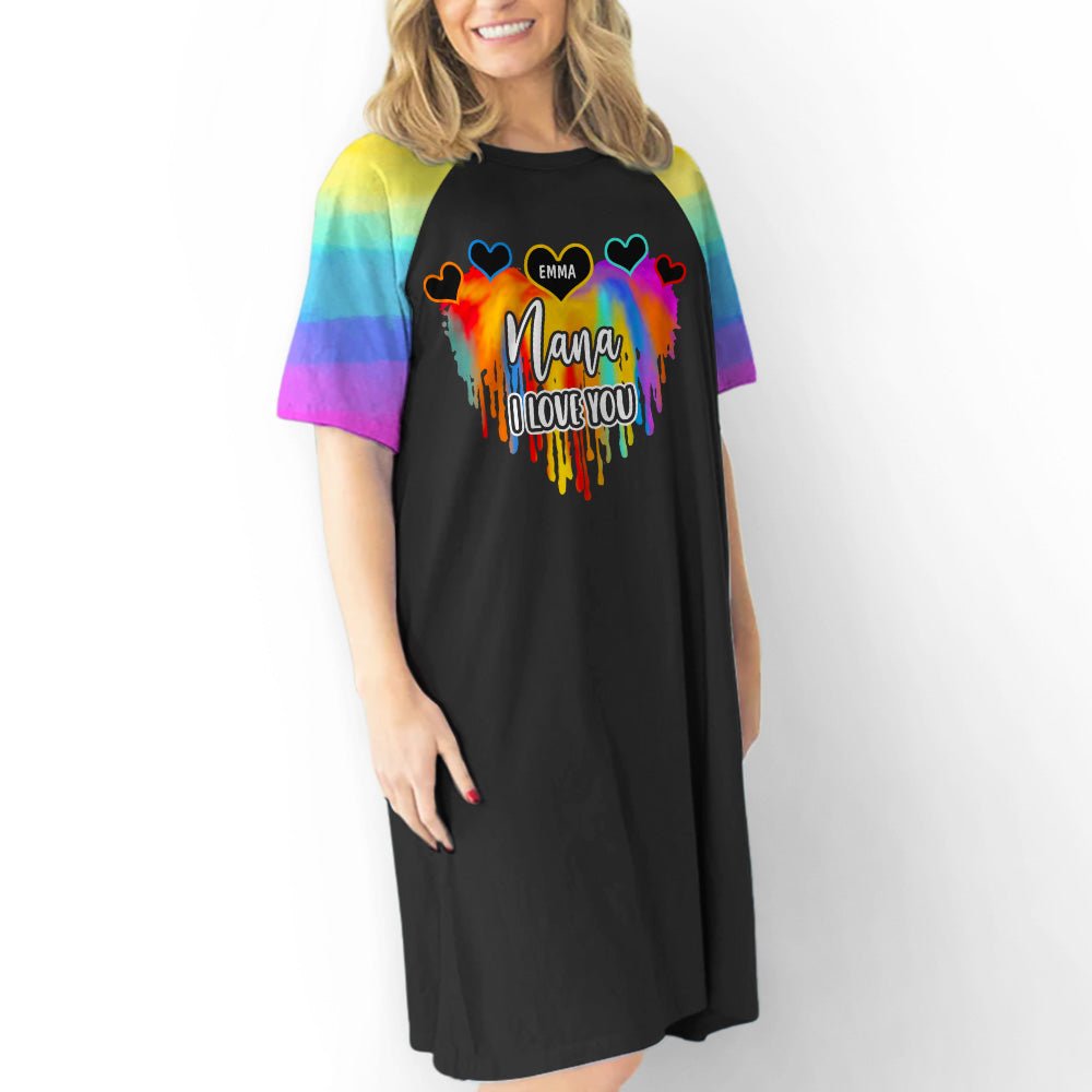 Colorful Grandma Heart - Personalized 3/4 Sleeve Dress