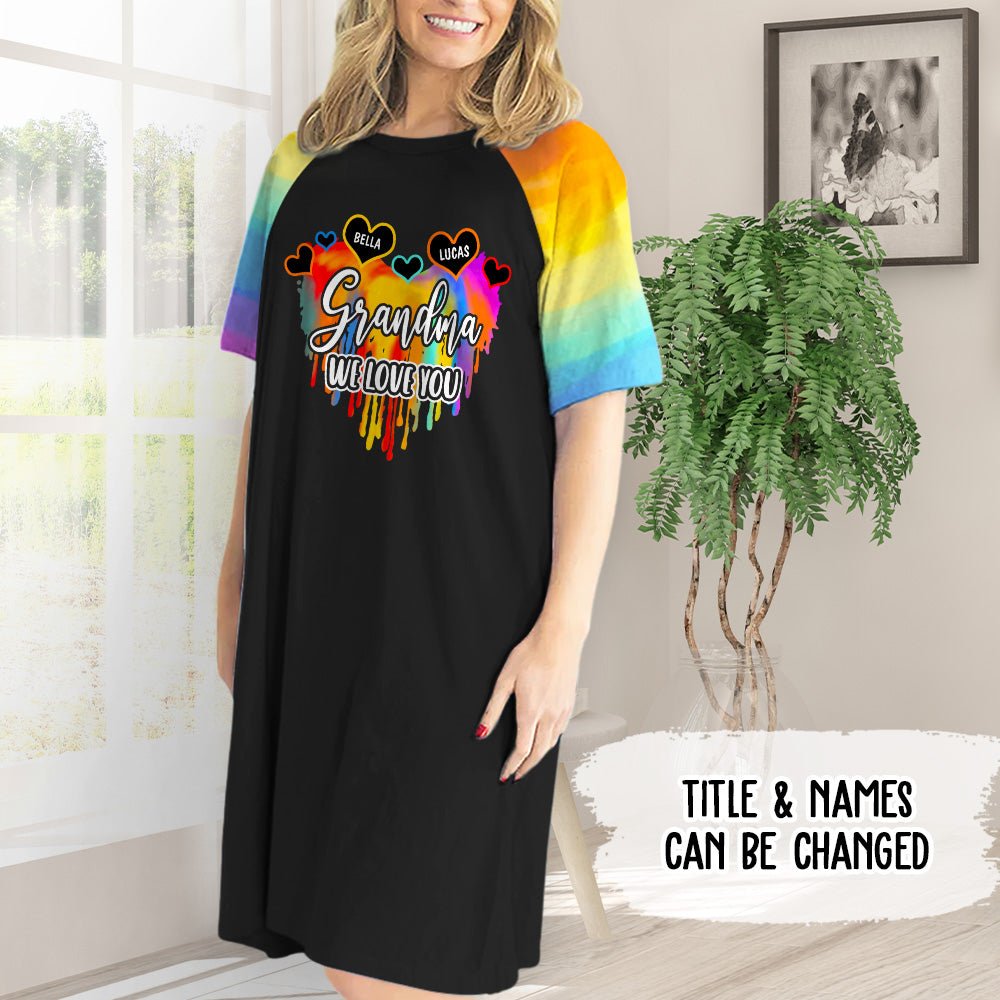 Colorful Grandma Heart - Personalized 3/4 Sleeve Dress