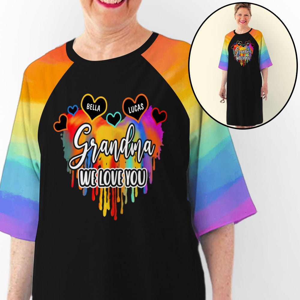 Colorful Grandma Heart - Personalized 3/4 Sleeve Dress