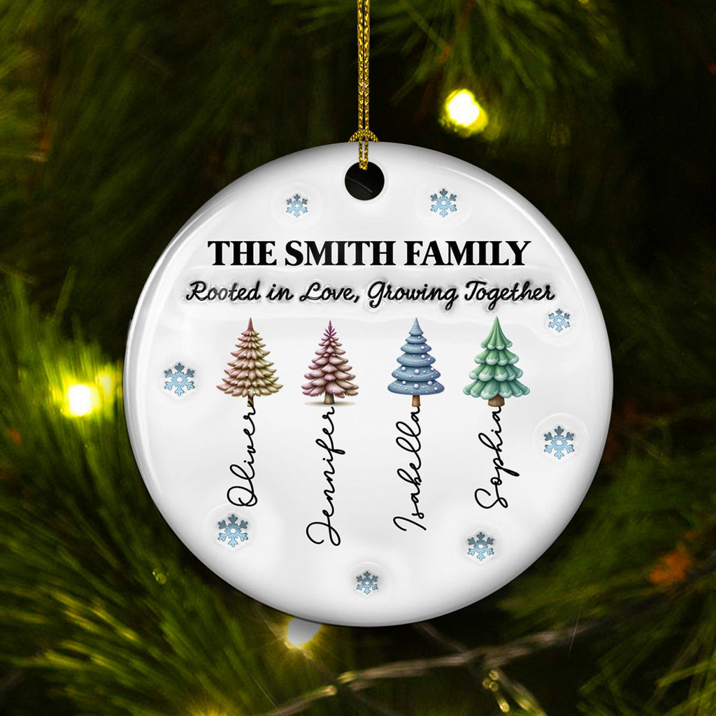Custom Family Ornament, Christmas Gift for Family Members •  Rooted in Love, Growing Together - Personalized 3D Inflated Effect Ceramic Ornament