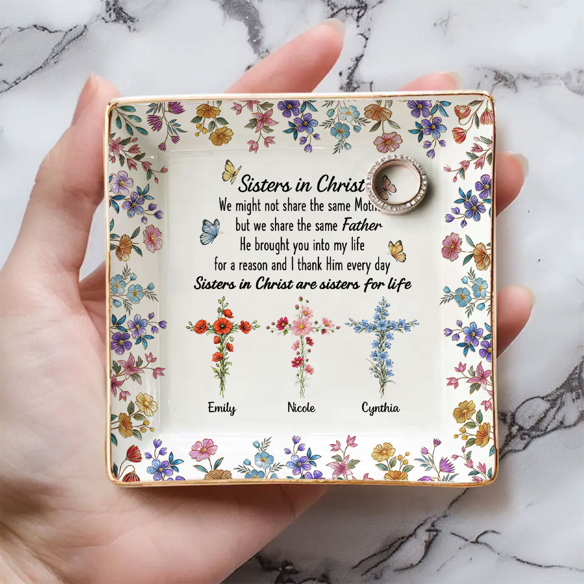 Custom Trinket Dish Gift for Friend, for Soul Sister • Connected By Faith - Personalized Jewelry Dish