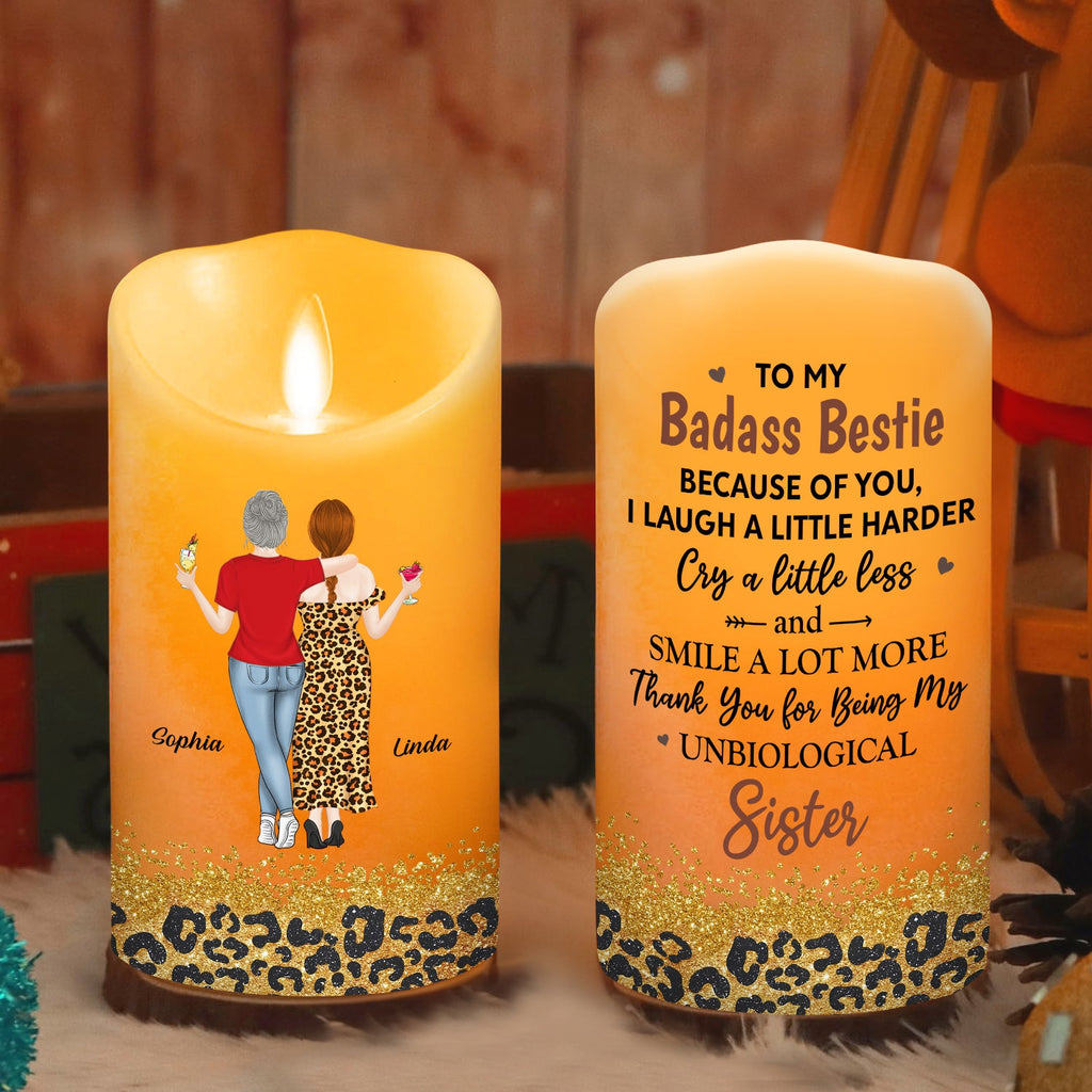 Because Of You I Laugh A Little Harder - Personalized LED Candle