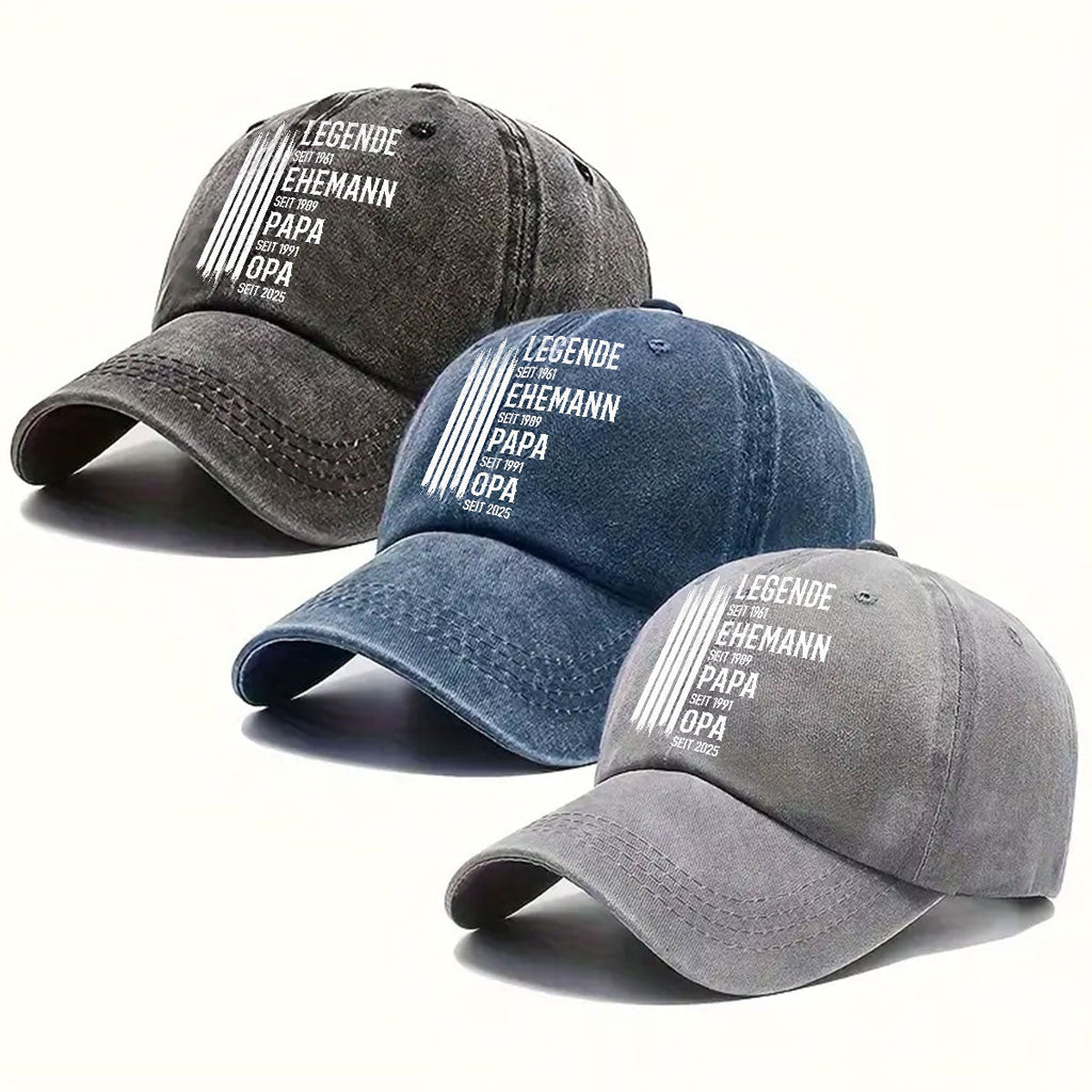 Custom Christmas Headwear Birthday Gifts for Dad • Die Originale Legende - Personalisierte Vintage-Washed Denim-Kappe