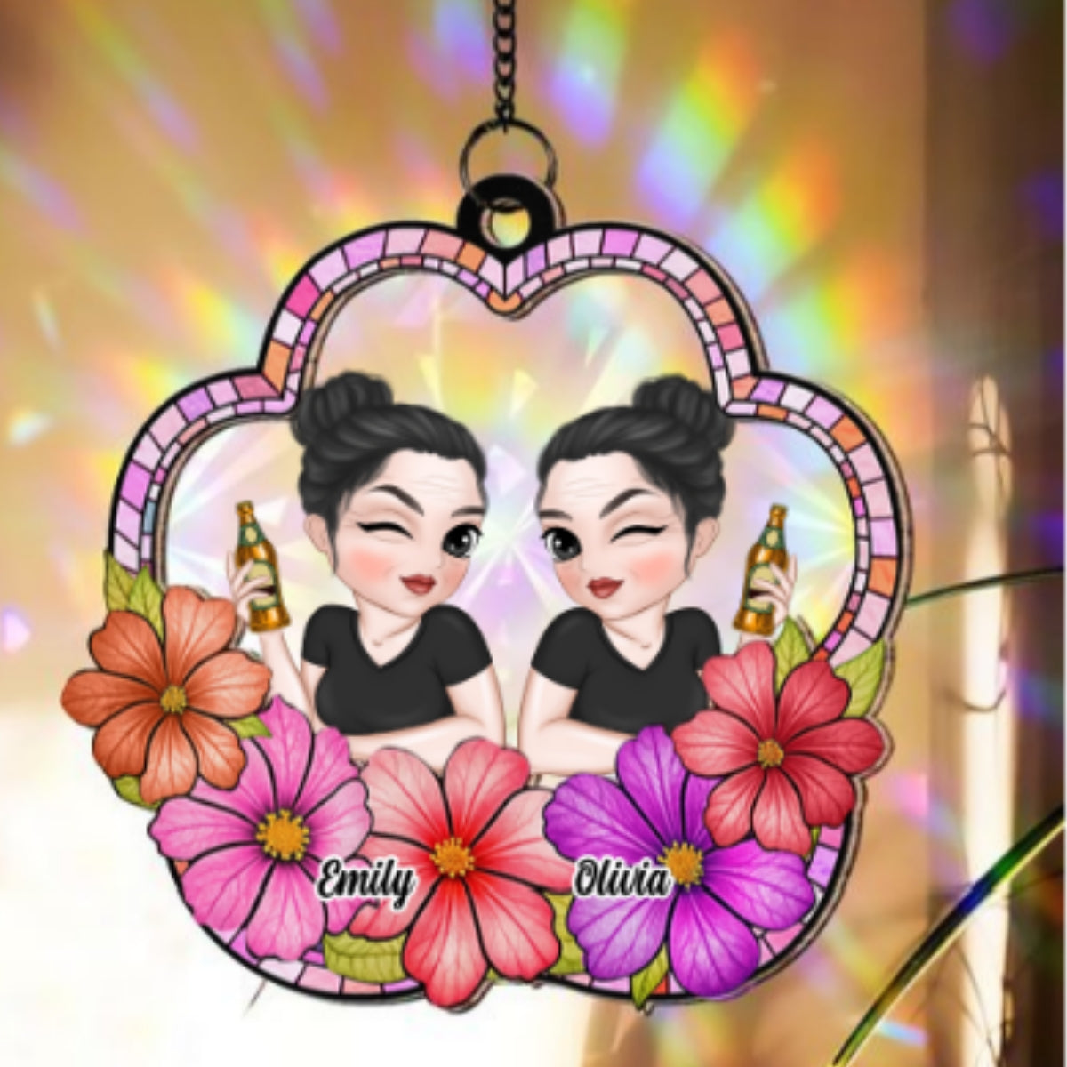 Custom Best Friend Hanging Decor, Friendship Birthday Gifts • Friend Like Flowers - Personalized Rainbow Suncatcher