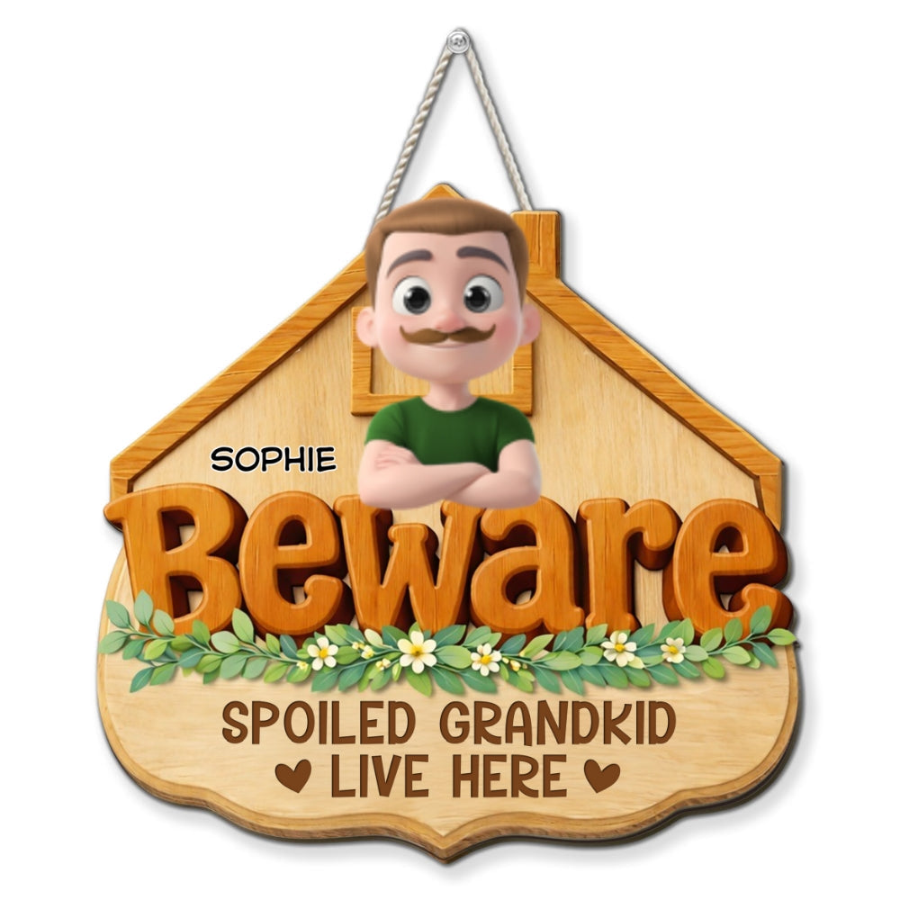 Custom Home & Wall Decor, Birthday & Christmas Gift • Beware My Spoiled Grandkids - Personalized Wood Sign