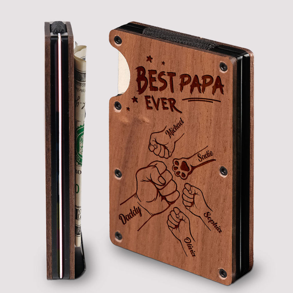 The Best Dad Ever - Personalized Engraved Wooden Card Holder