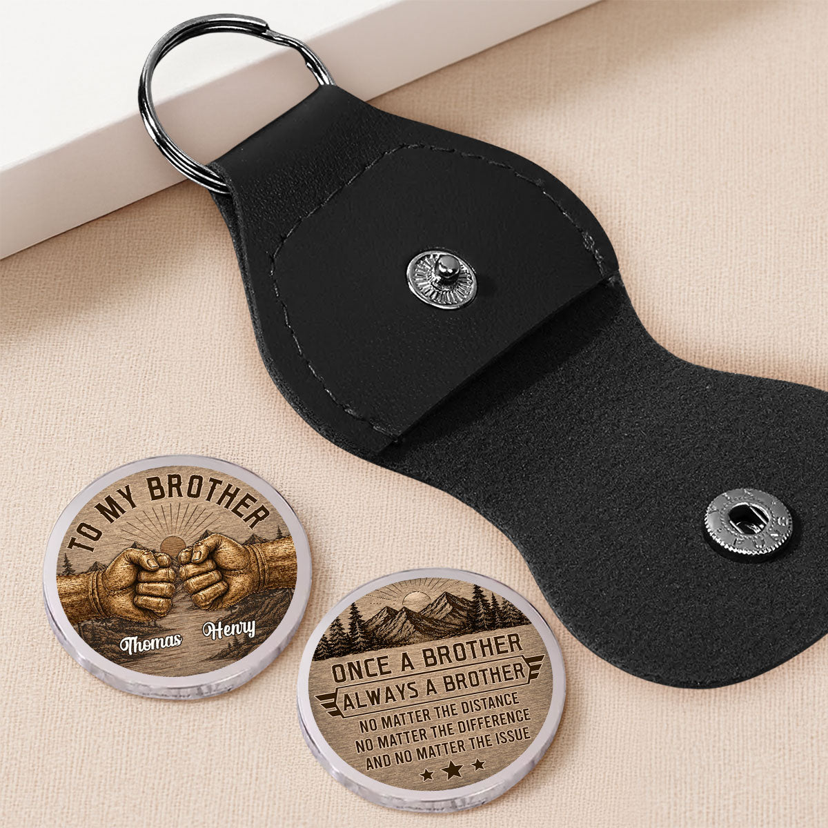 Custom Brother Coin Keychain, Birthday Gift for Family Members • Brothers By Birth Always - Personalized Pocket Hug