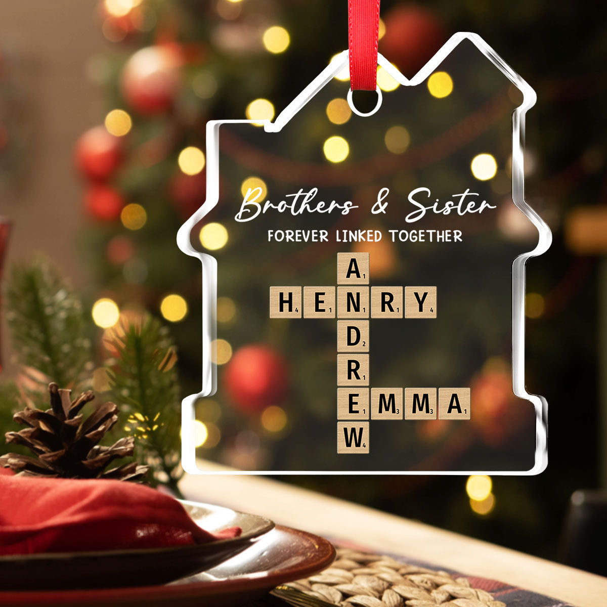 Custom Family Ornament, Christmas Gift for Family Members •  Family Roots Keep Us Together - Personalized House Shaped Glass Ornament