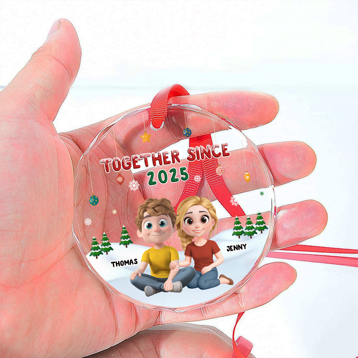 Custom Keepsake Christmas Ornament •  Together In Christmas - Personalized Glass Ornament