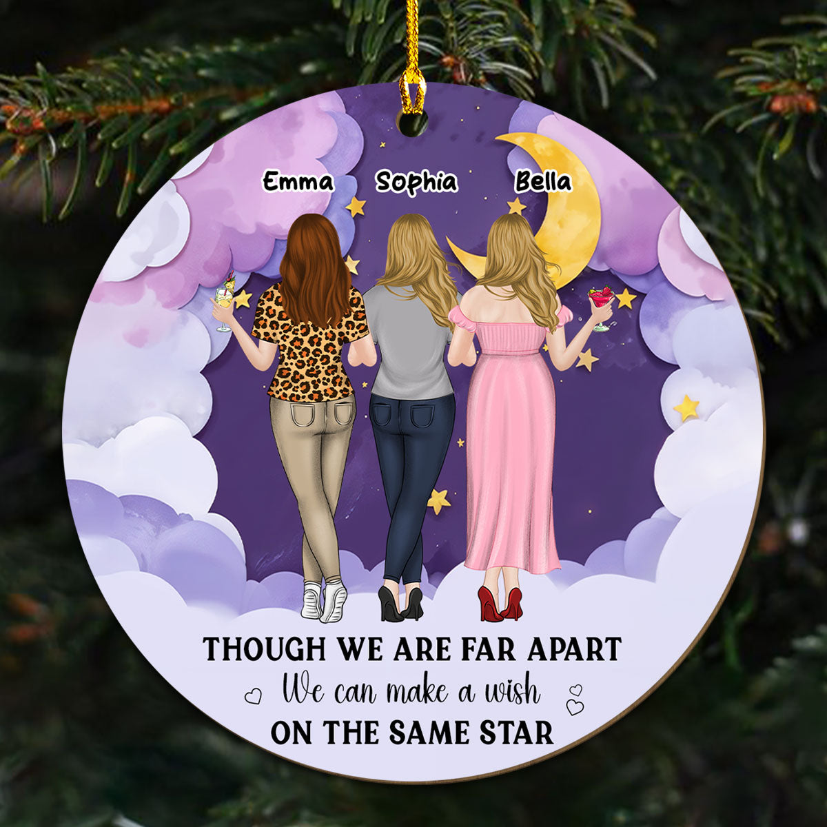 Custom Friendship Christmas Ornament, Best Friend Gift •  We Are Far Apart - Personalized Wood Ornament
