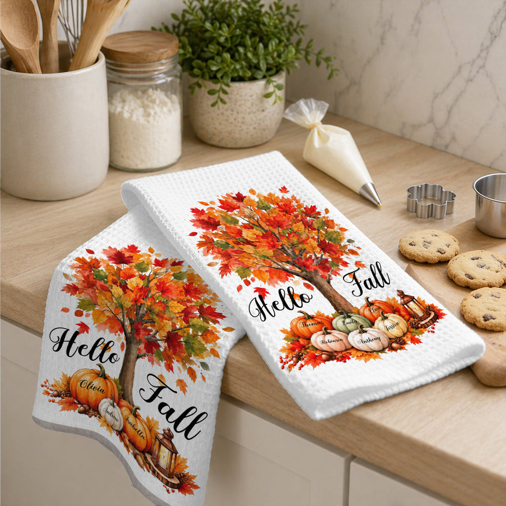 Custom Family Name Kitchen Towel, Christmas Housewarming Gift For Family • Our Little Pumpkins Grow - Personalized Kitchen Towel
