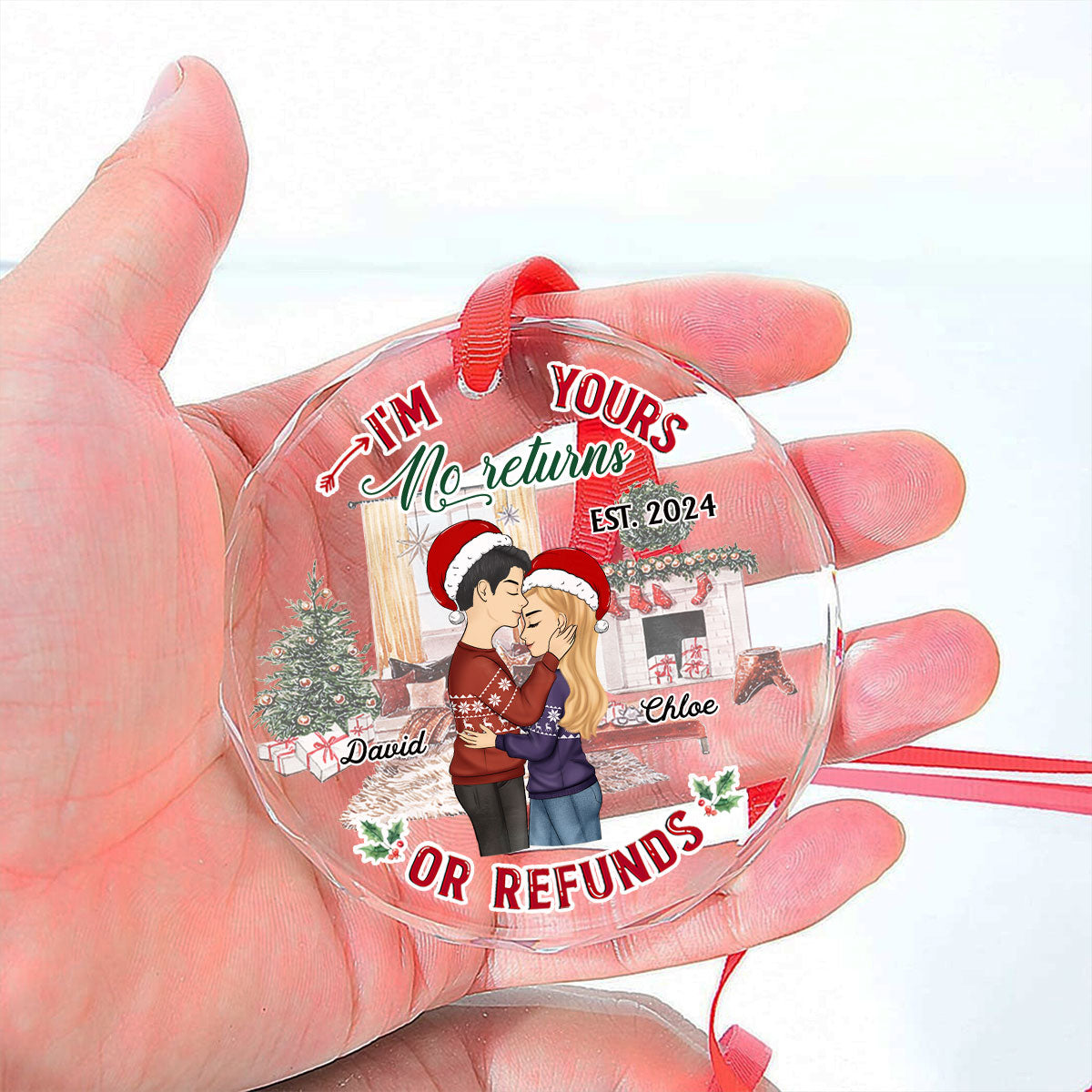 Custom Couple Christmas Ornament, Anniversary Gift •  I Am Your No Refunds - Personalized Glass Ornament