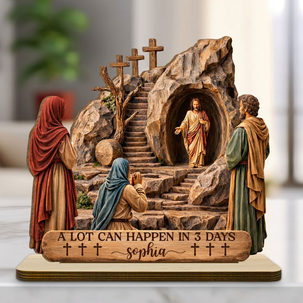 Custom Decor, Christmas Birthday Anniversary Gift Keepsake • Risen Savior - Personalized 2-Layer Wood Plaque With Flat Base
