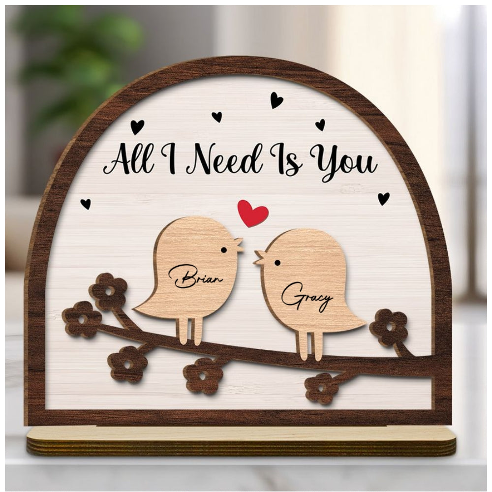 Custom Couple's Decor, Anniversary & Wedding Gift • Together Is Right Where We Belong - Personalized 2-Layer Wood Plaque With Flat Base