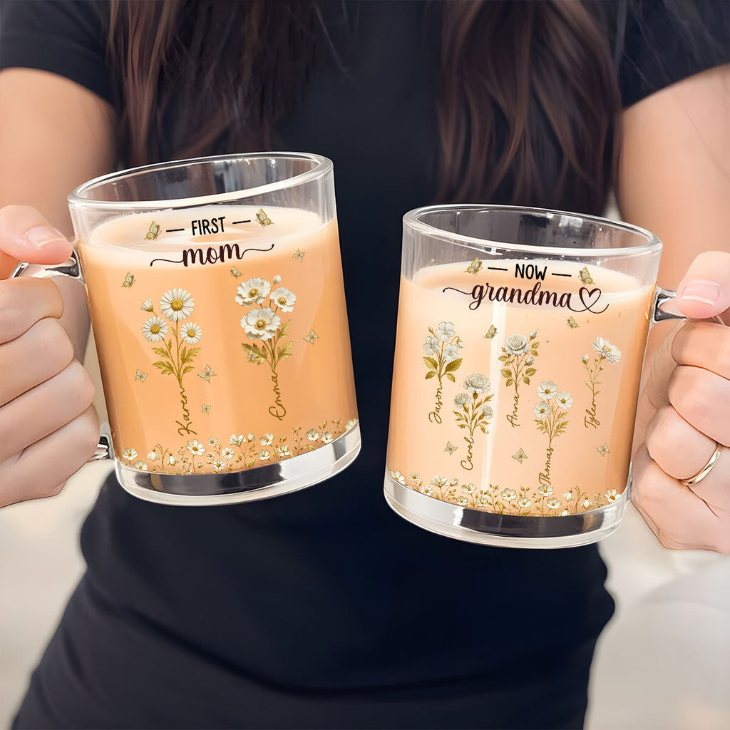 Custom Mother's Day Gift for Mom & Grandma • Grandma Gold Flower - Personalized Glass Mug