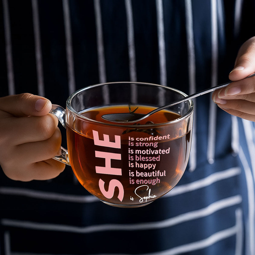 She Is Beautiful - Personalized Glass Tea Cup