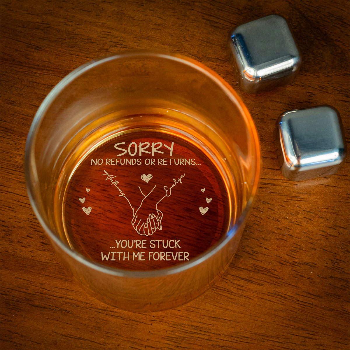 Custom Christmas Anniversary Birthday Drinkware Gifts for Husband • You Are Stuck With Me Forever - Personalized Engraved Whiskey Glass