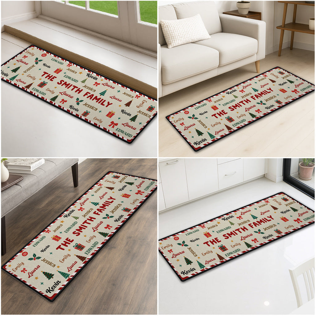 Custom Family Name Christmas Rug, Holiday Gift For Family Members • Family Name Christmas - Personalized Runner Rug