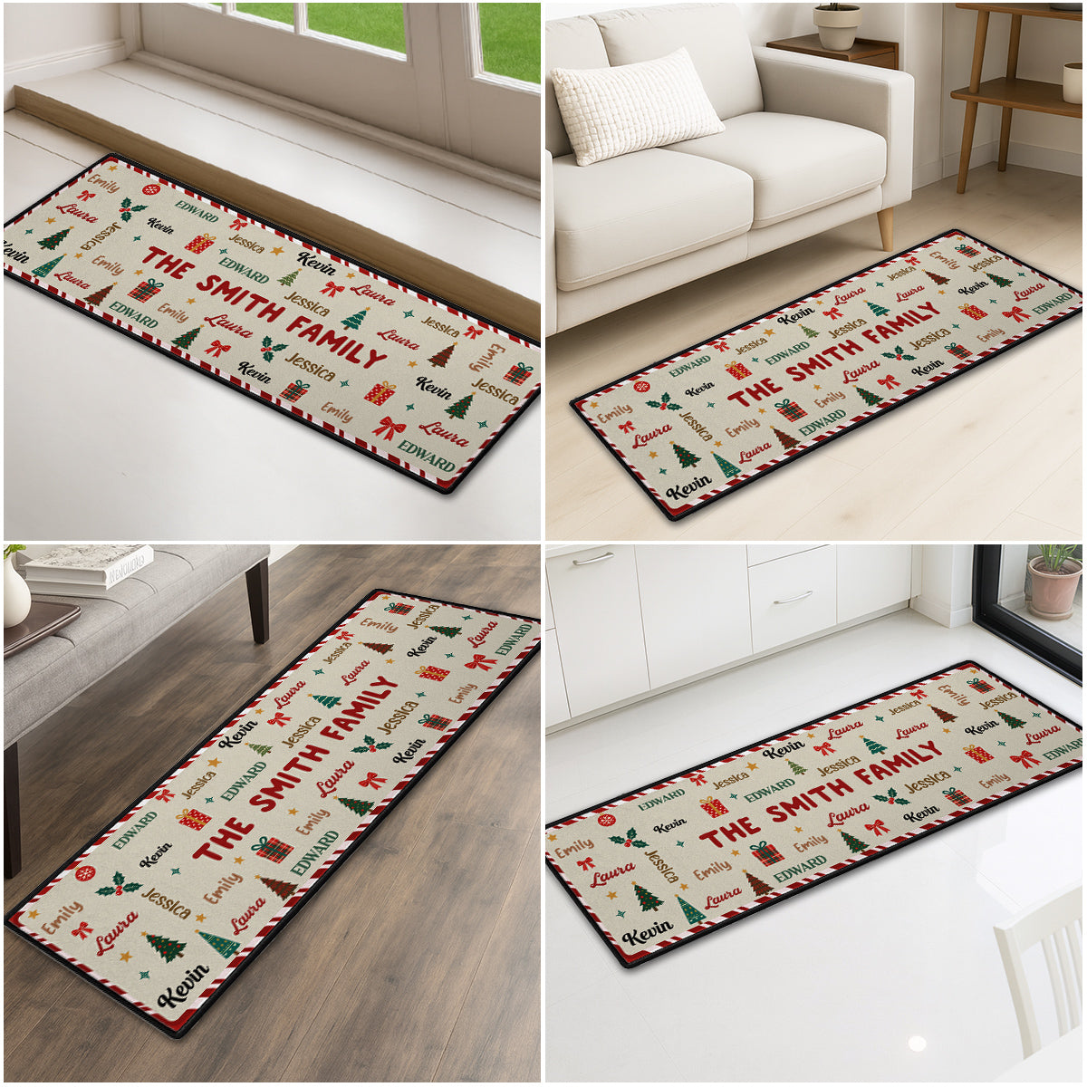 Custom Family Name Christmas Rug, Holiday Gift For Family Members • Family Name Christmas - Personalized Runner Rug