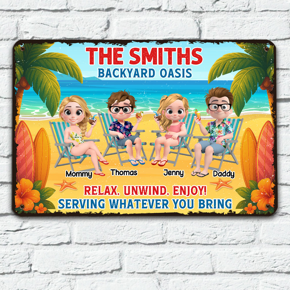 Custom Family Summer Backyard, Patio & Porch Decor • Welcome To Our Family Backyard Oasis - Personalized Metal Sign