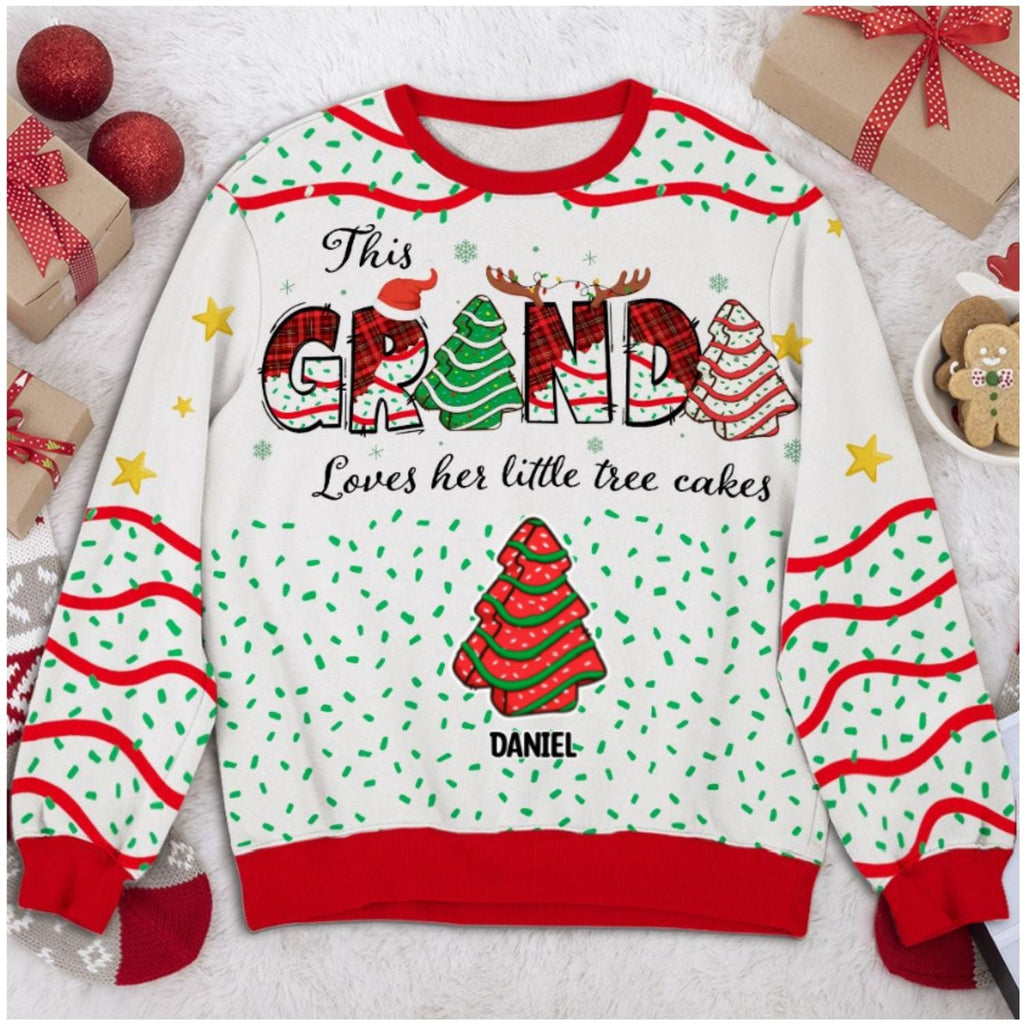 Custom Grandma Christmas Sweatshirt, Gift for Mothers • Grandma Christmas Tree Cake - Personalized All-Over-Print Sweatshirt