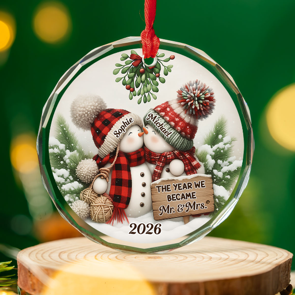 Custom First Christmas Ornament Married, Gift for Newlyweds Partners •  Merry And Bright Together - Personalized Glass Ornament
