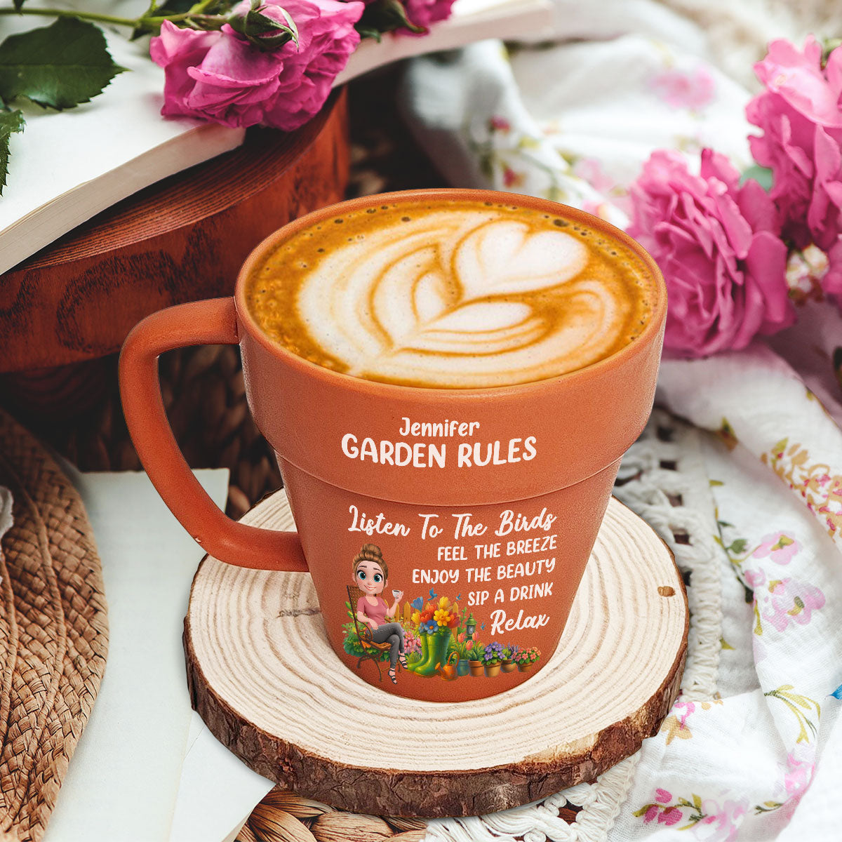 Custom Christmas & Birthday Keepsake Gift • Garden Rules - Personalized Plant Pot Mug