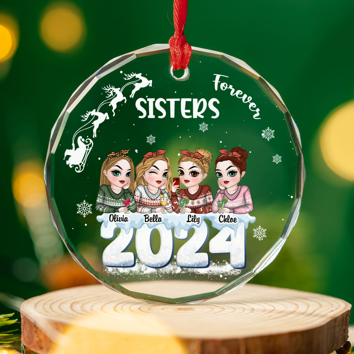 Custom Friendship Christmas Ornament, Best Friend Gift •  Besties Together 2024 - Personalized Glass Ornament