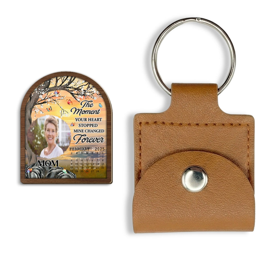 Custom Photo Memorial Coin Keychain, Sympathy Keepsake • Mine Changed Forever - Personalized Wooden Pocket Hug
