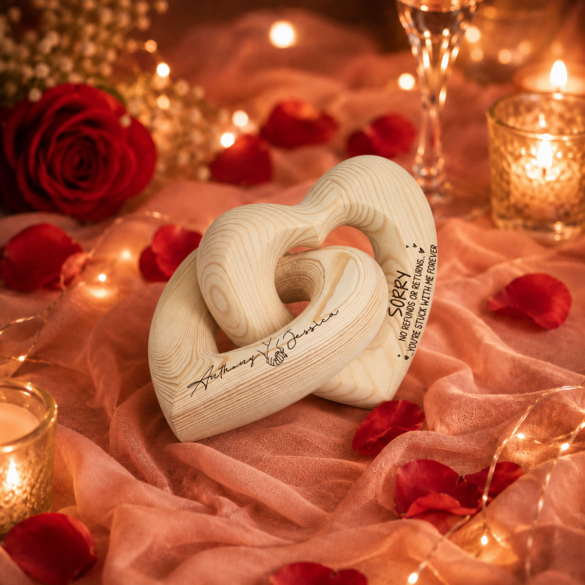 Custom Christmas Anniversary Wedding Birthday Gifts for Wife, Husband • You Are Stuck With Me Forever - Personalized Engraved Infinity Heart Sculpture