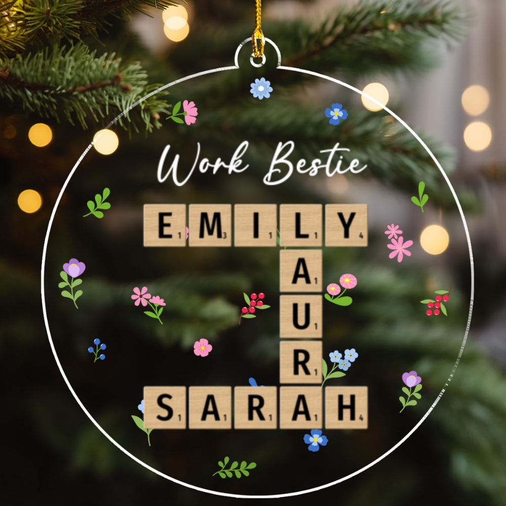 Custom Coworker Christmas Ornament, Team Appreciation Gift •  Besties Coworker Crossword Art - Personalized Acrylic Ornament
