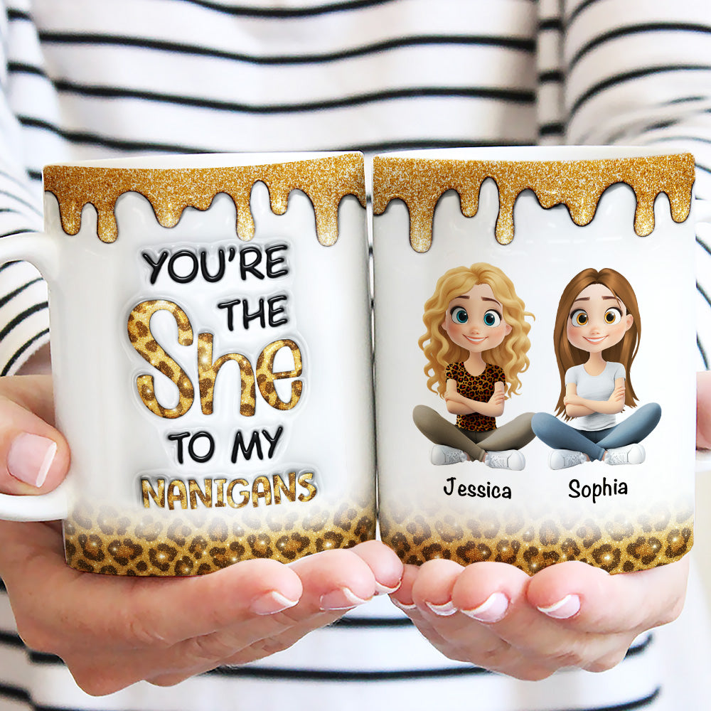 Custom Best Friend, Christmas & Birthday Friendship Keepsake Gift • Bestie Shenanigans - Personalized 3D Inflated Effect Mug
