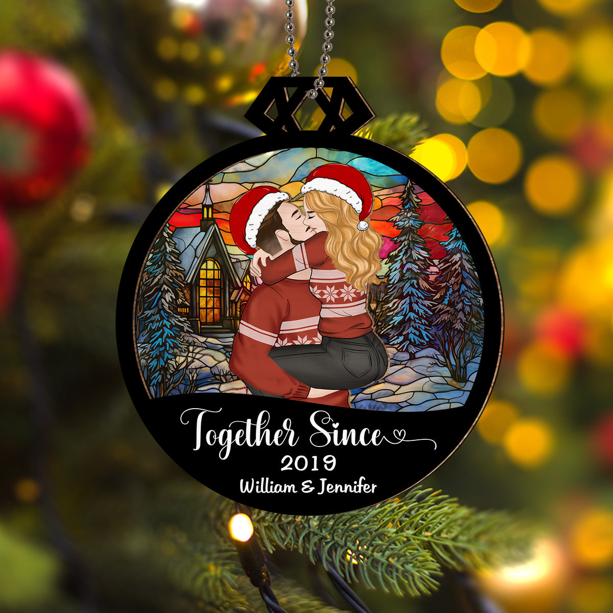 Custom Couple Christmas Ornament, Anniversary Gift •  Together Since - Personalized Suncatcher Ornament